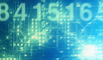 an abstract circuit board with images of large numerals