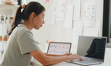 woman working on laptop